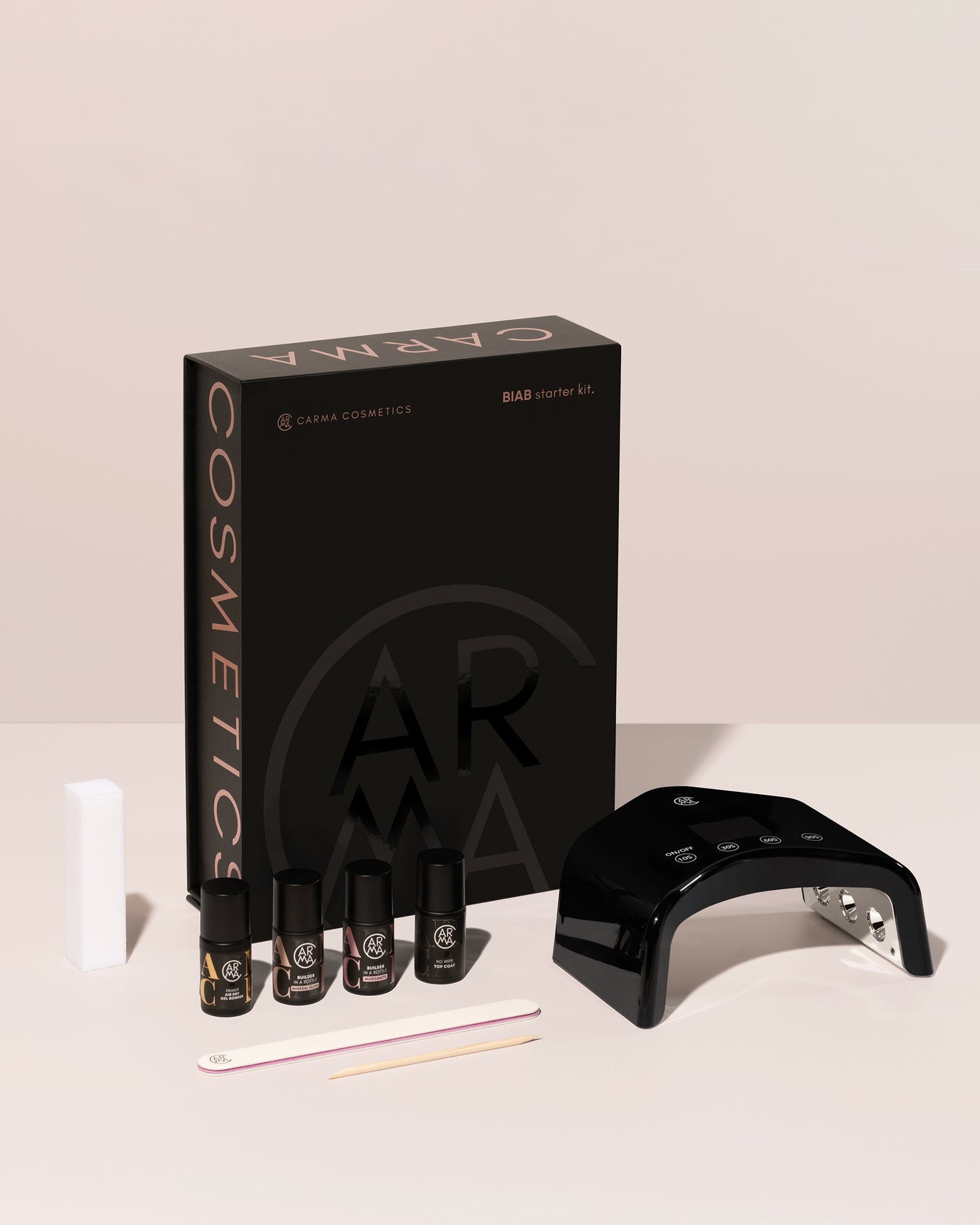 Carma Cosmetics BIAB Mini Collection Glowy Minerals set met lamp, primer, builder base Mineral Glow en Morganite