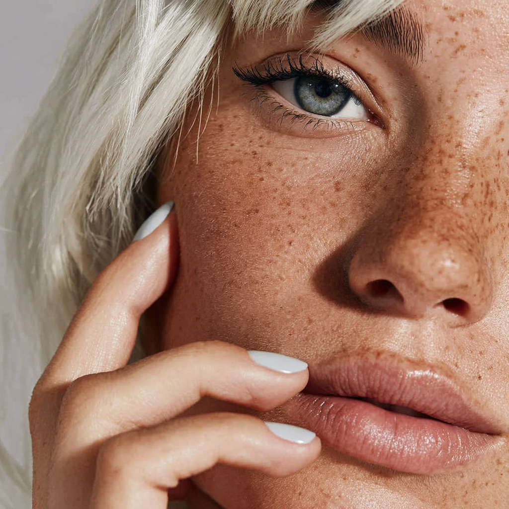 Model met elegante nude BIAB manicure uit de Make It Personal BIAB Collection van CARMA Cosmetics.
