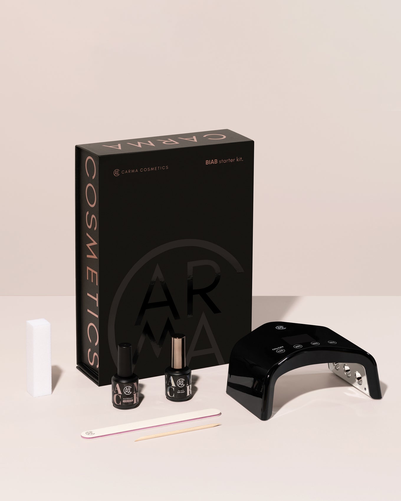 BIAB starter set Duo  Kit Nudie Velvet zwart giftbox met lamp en Builder Base Nude Carma Cosmetics